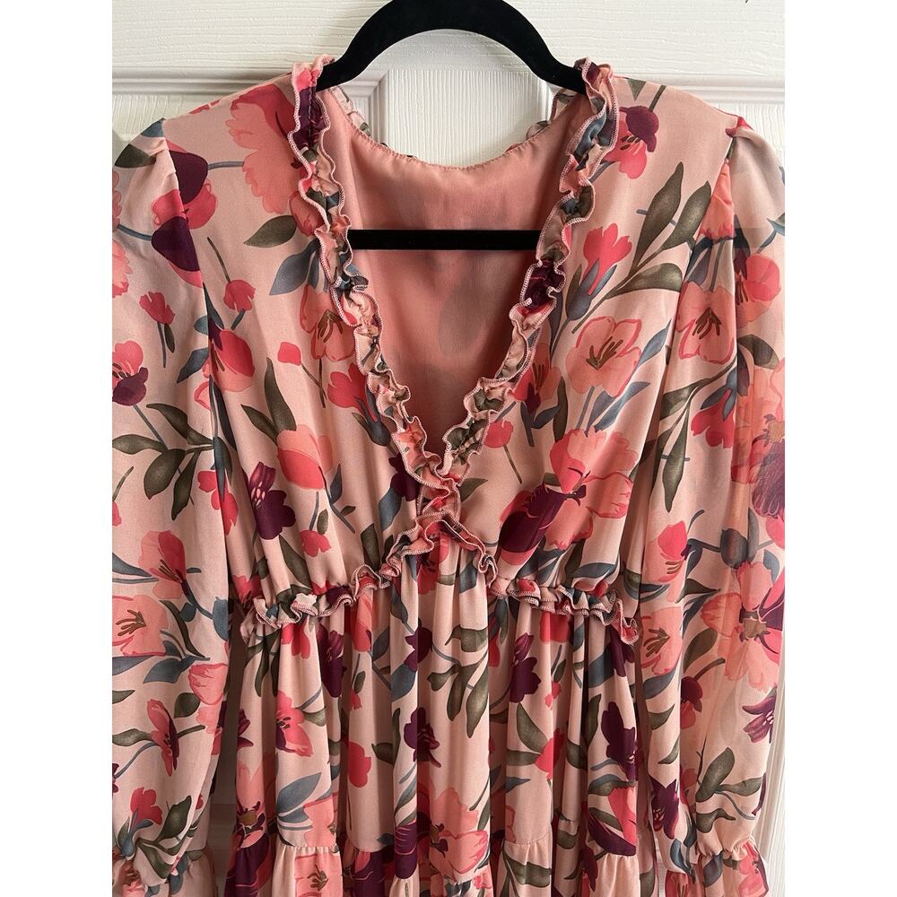 Romantic Floral Tiered Ruffle Ethereal Whimsical Extra Long Maxi Dress - Picture 6 of 10